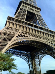 Looking up to the Eiffel tower in Paris