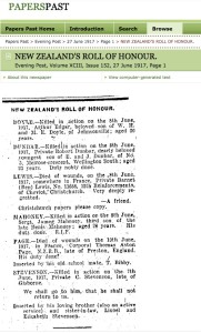 Online Newspaper - Evening Post, Roll of Honour, 27 June 1917
