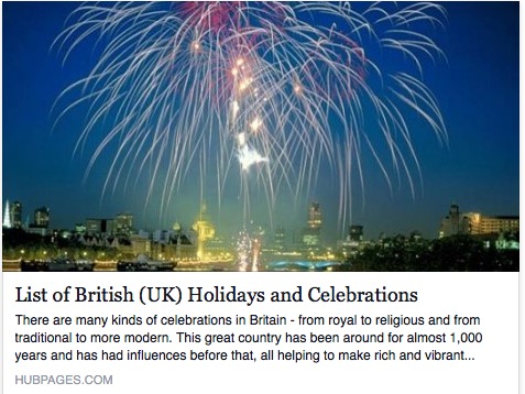 List of British (UK) Holidays and Celebrations