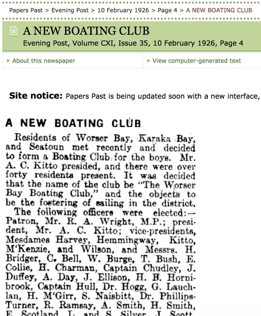 Worser Bay Boating Club started in 1926.