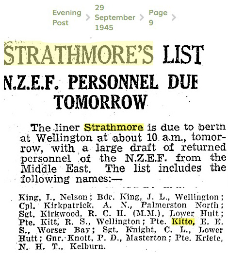 WW2 Kitto returns on Liner Strathmore