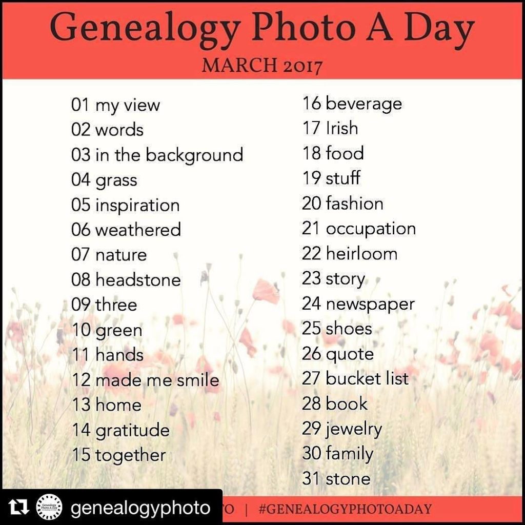GenealogyPhotoADay March 2017 Prompts