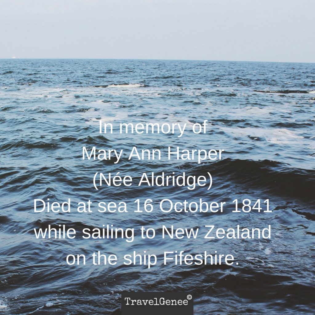 A for Aldridge: Mrs Mary Ann Harper died at sea on 16 October 1841