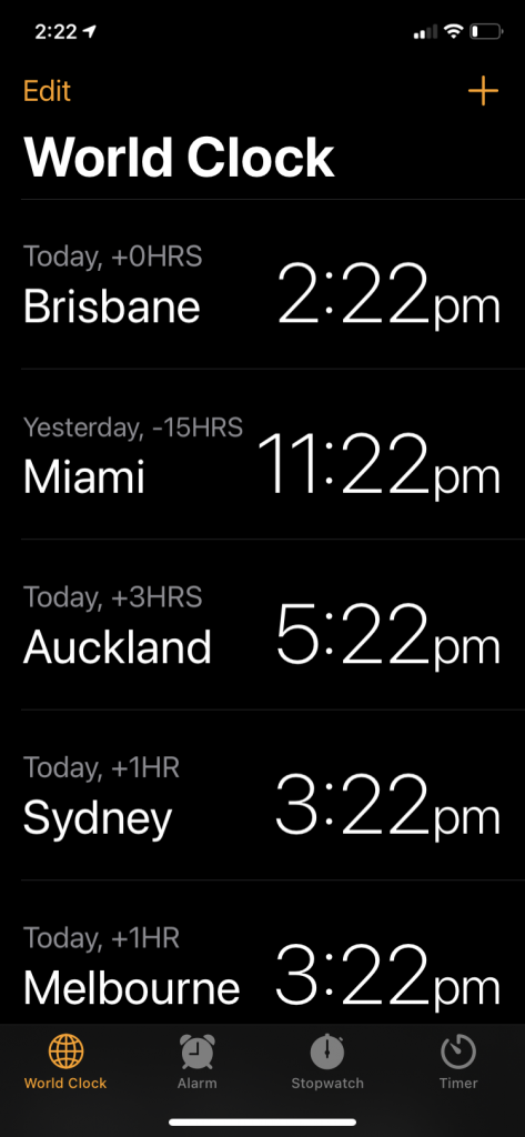 iPhone world clock